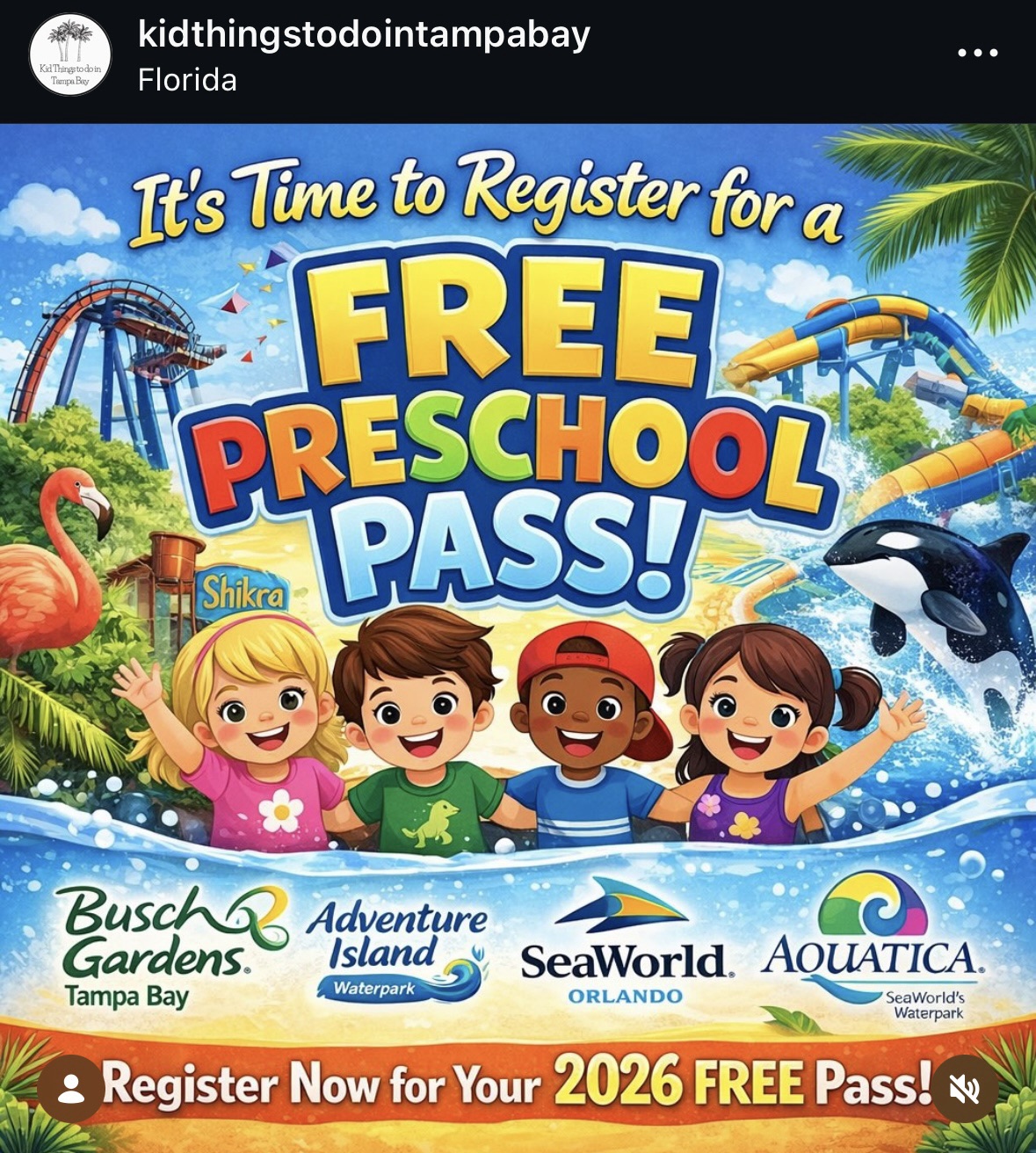 FREE Preschool Pass to Busch Gardens, SeaWorld, and more!